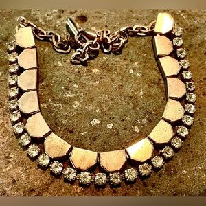 Vintage Gold Rhinestone Statement Necklace Collar Hex Tile 1950s Cocktail Glam